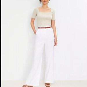 ANN TAYLOR LOFT THE PEYTON WIDE LEG LINEN BLEND WHITE TROUSER PANTS PLEATED 10